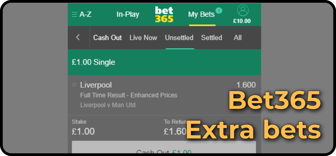 Extra bets at the Bet365 bookmaker's company